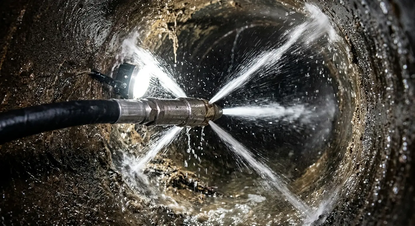 High-pressure hydro jetting nozzle cleaning sewer pipe for Sewer Line Relining in Eatonton
